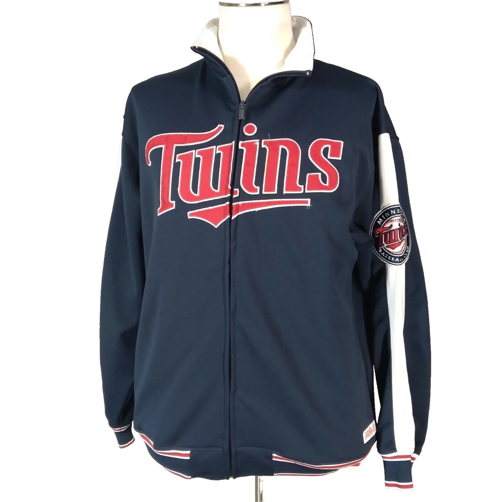 Stitches Minnesota Twins Jacket Mens M Blue MLB Track Warm-Up Sewn Logo Fleece